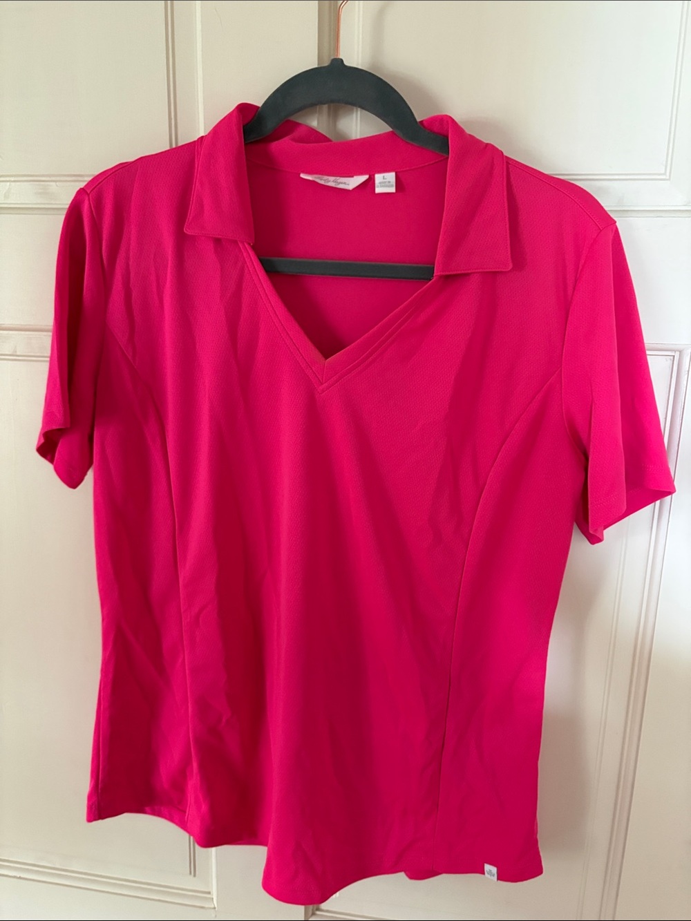 Lady Hagen Women's V-Neck Polo Tee in Hot Pink - Picture 2 of 8